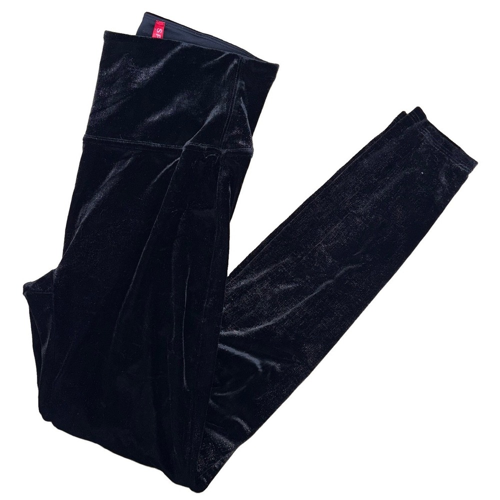 SPANX Womens Velvet Shine Leggings Medium Black Gold Holiday Christmas 20188R
